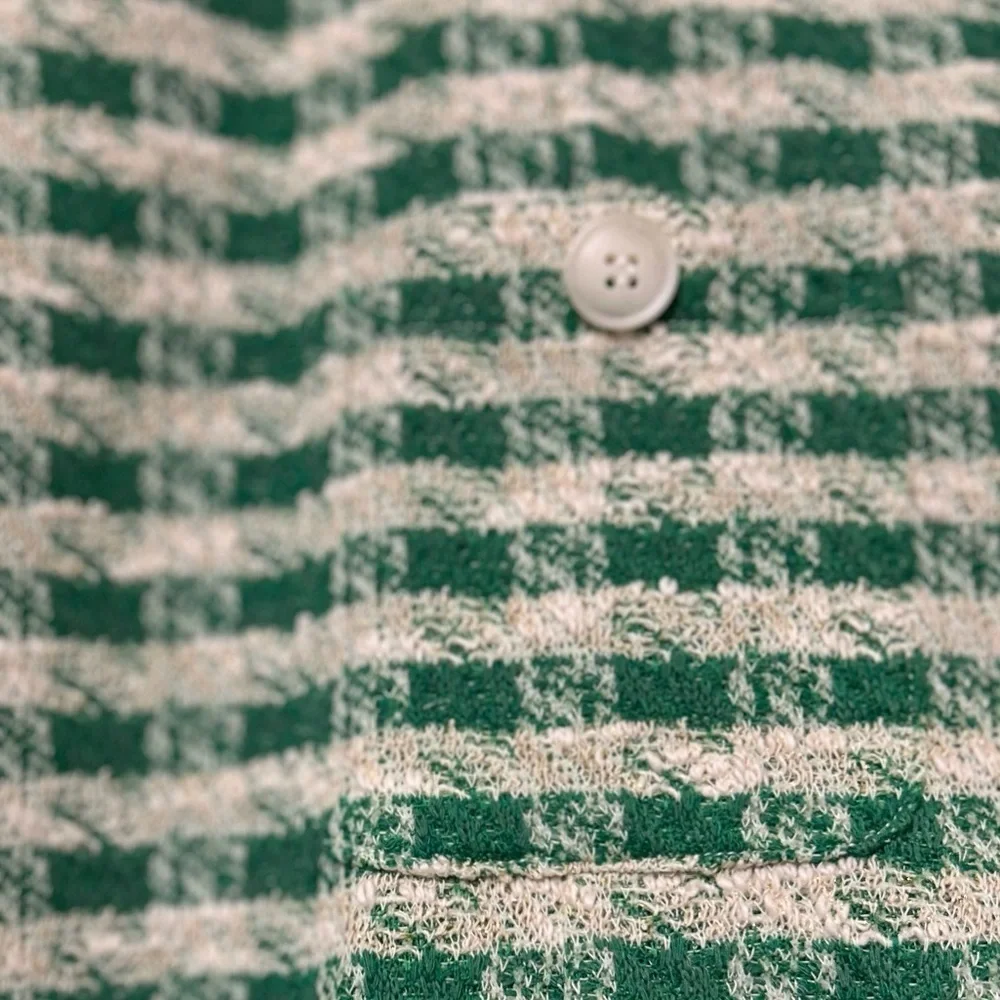 Lulus Clueless Coquette Green and Ivory Plaid Lurex Mini Skirt Sz Large